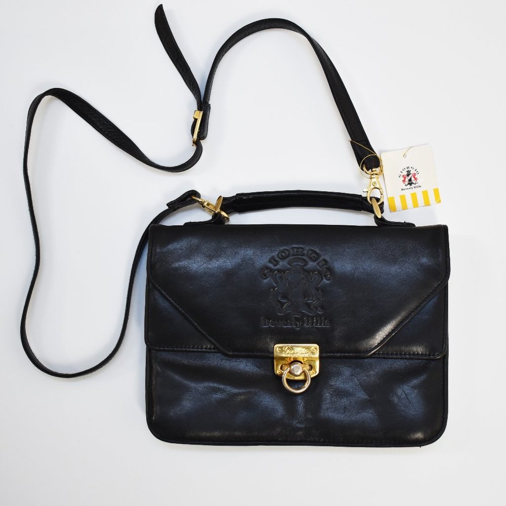 Vintage deadstock Giorgio Beverly Hills black leather bag, classy luxury bag
